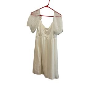 Peach Love California White Dress with Sheer Puff Sleeves Size Large